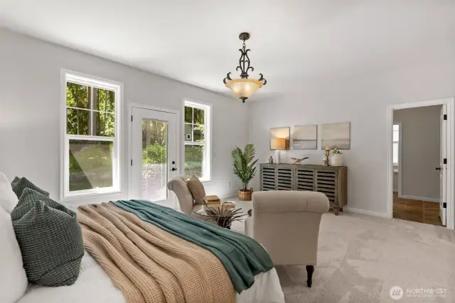 The adjoining bathroom is steps from the bedroom with along with an oversized walk in closet.  .