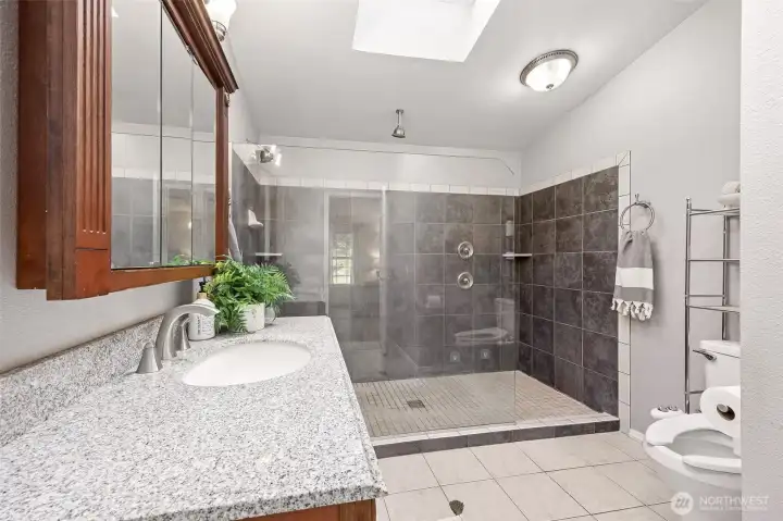 Bathroom off the primary bedroom with large shower!