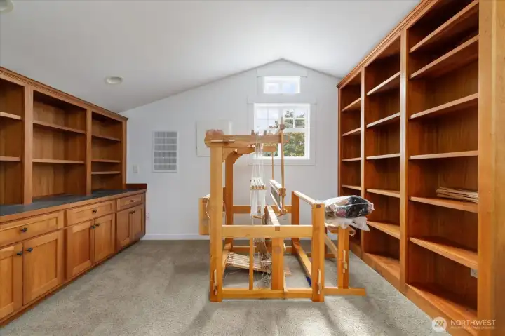Den with plenty of built in bookshelves
