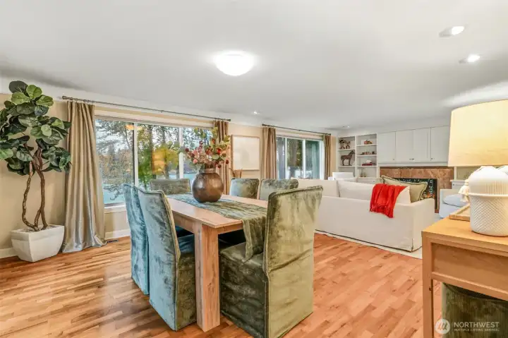 Main floor living and dining with sweeping lake views