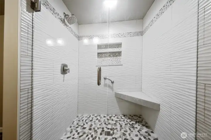 Beautiful! Updated tile shower with custom mudset shower pan