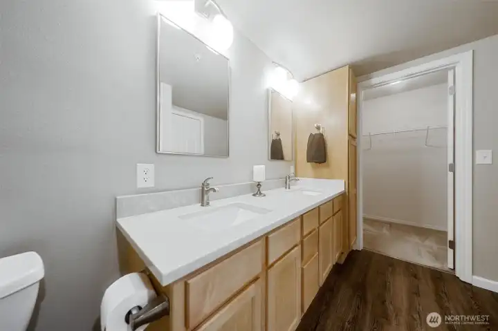 Large walk-in closet off of the bathroom