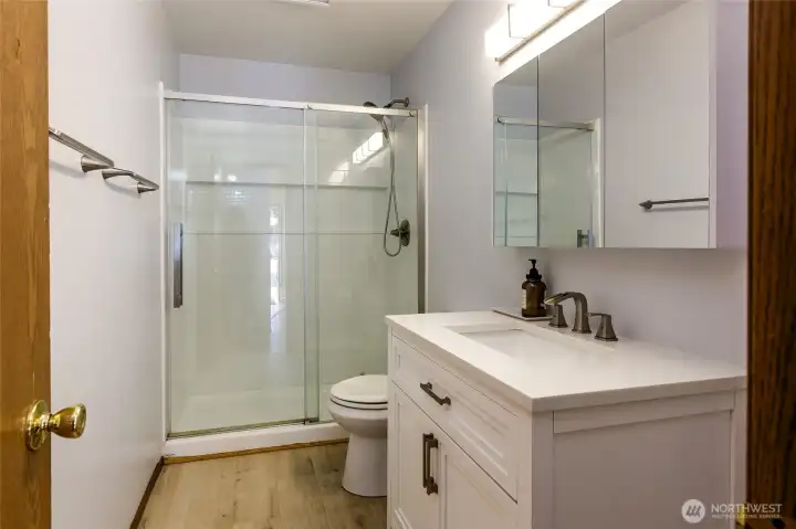 Nice and clean newly updated 3/4 bathroom.