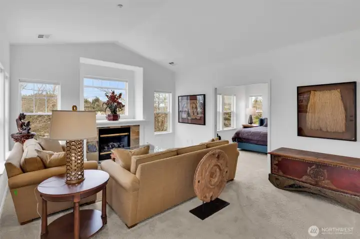 Light and bright with tall ceilings and neutral colors