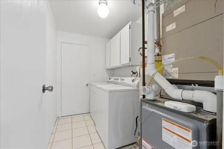 Utility room - washer and dryer will convey. The gas furnace was just serviced last month. Far door leads to the backyard.