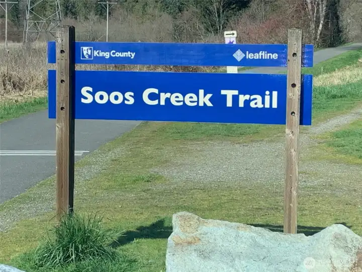 Soos Creek Trail - just steps away! Great and popular paved trails for walking, jogging, biking with your dog, friends or by yourself! Runs from Lake Meridian north into Renton.