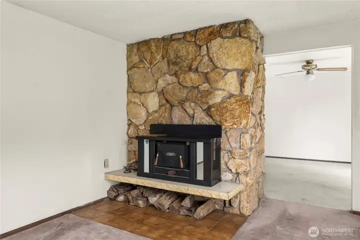 Closer view of the wood stove.