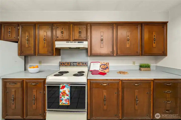 All of the cabinets and counters are original, but in great shape.