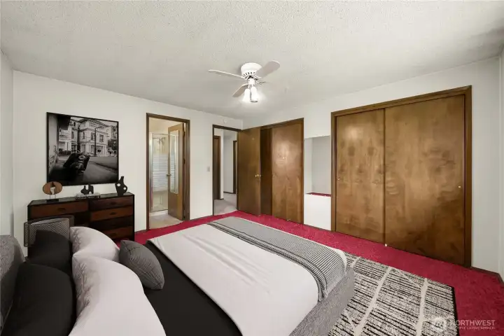 Virtually staged primary bedroom.