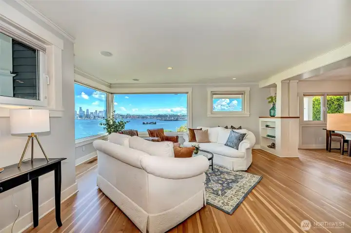 Show-stopping, fully refinished red fir floors.