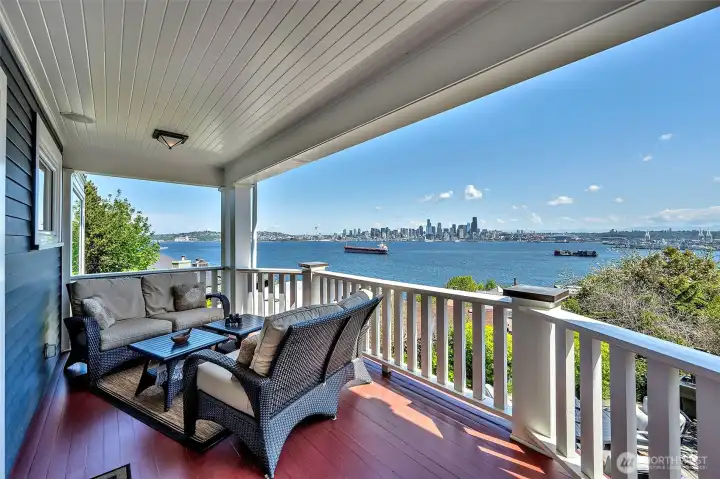 Covered porch on main level with stunning views.
