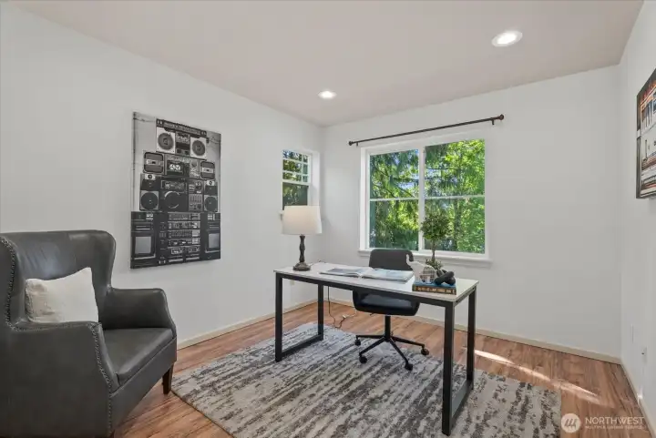 Upper-level loft for office, reading, or creative space