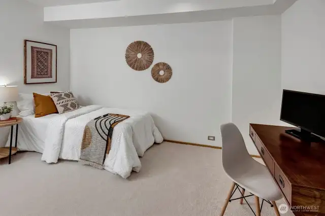 The versatile office functions as a second bedroom and boasts a cozy retreat.
