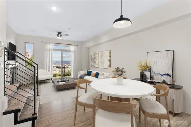 Virtually staged dining and living room