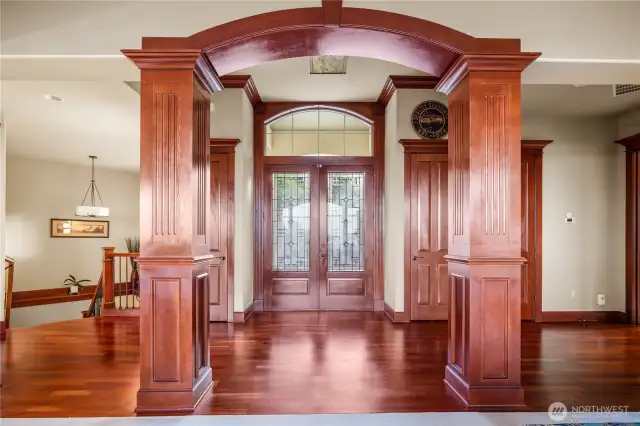 looking back at the formal entry with exquisite finishes