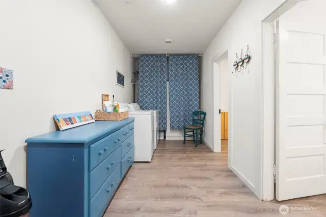 Laundry hall offers spots for storage and W/D convey.