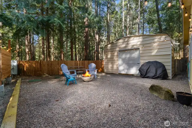 Large shed holds all kinds of outdoor toys and equipment.
