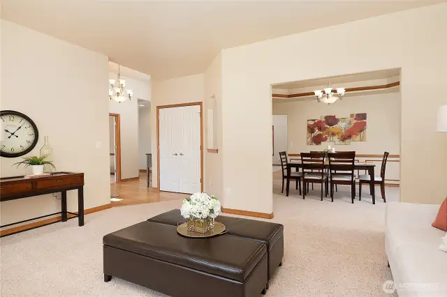 Living Room looking towards the Entry Hall (L) and Dining Room (R).