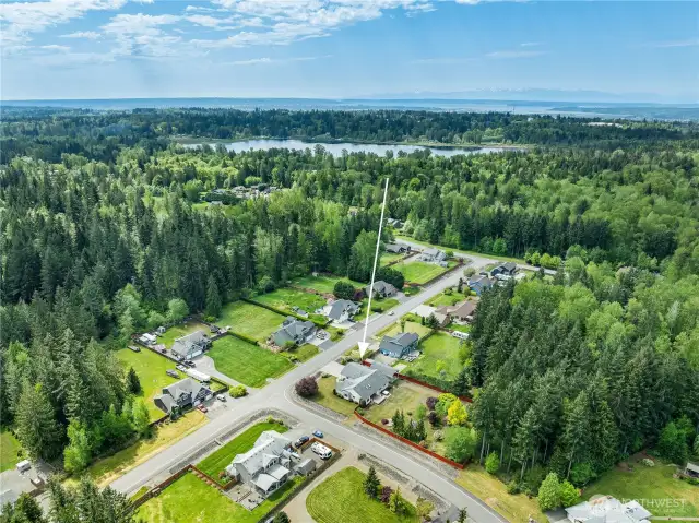 Aerial view looking SW towards Lake Cassidy and Puget Sound.