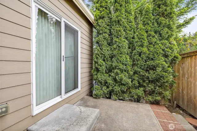 Sliding door in family room leads to back patio.