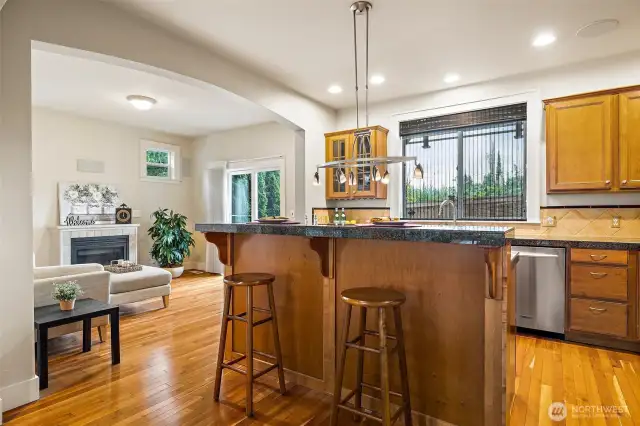 Open and inviting, the family room is just off the kitchen.