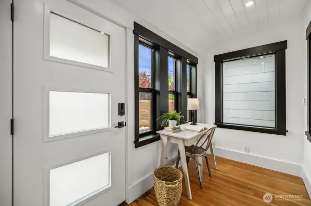 Use the heated/insulated sunroom for year round office or playroom