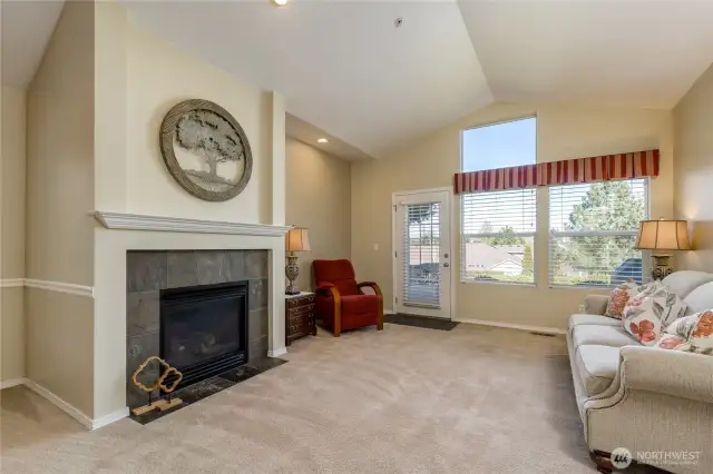 Spacious living room with vaulted ceiling