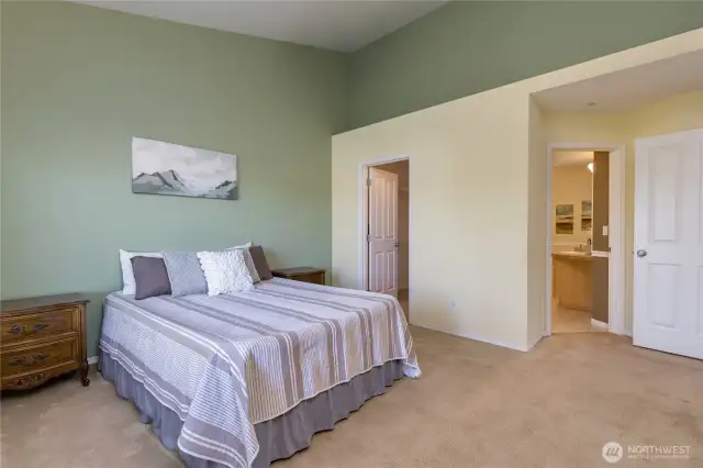 Primary suite has a spacious walk-in closet and private bathroom