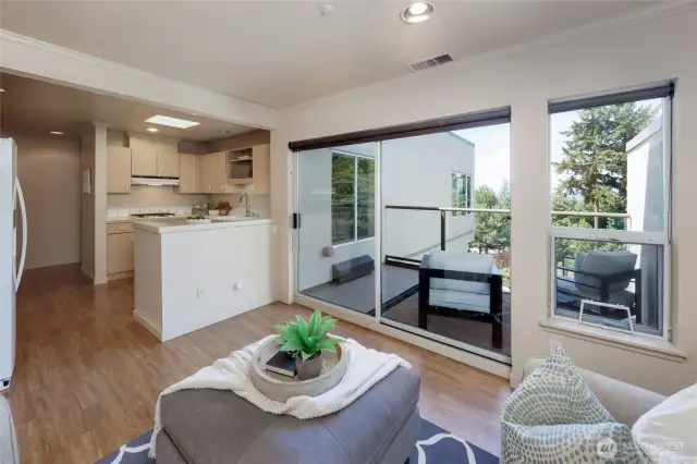 Living area w/access to first deck