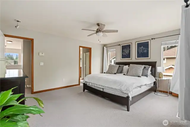 Plush carpeting and a neutral color palette complete this quiet space.