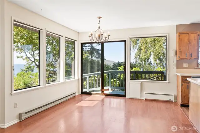 Dining room with slider to view deck