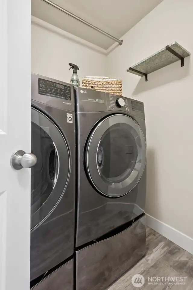 The washer & dryer STAY! . . . And they're located upstairs where the bedrooms are!