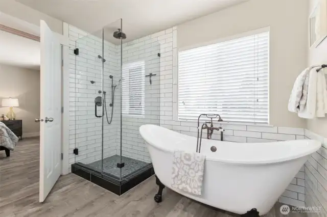 - Walk-in shower and soaking tub