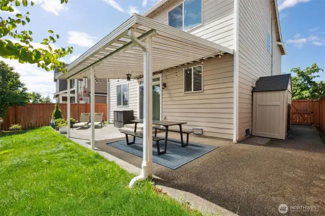 The shed and patio items stay with the house!