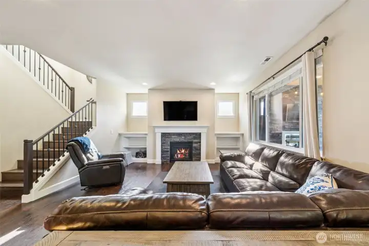 Great room with gas fireplace & built ins