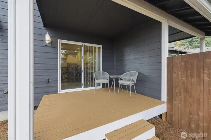 Cozy covered back deck.