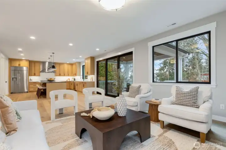 Engineered Bamboo Hardwood floors, 9 feet ceilings and wired systems for speakers, security, entertainment and lighting.