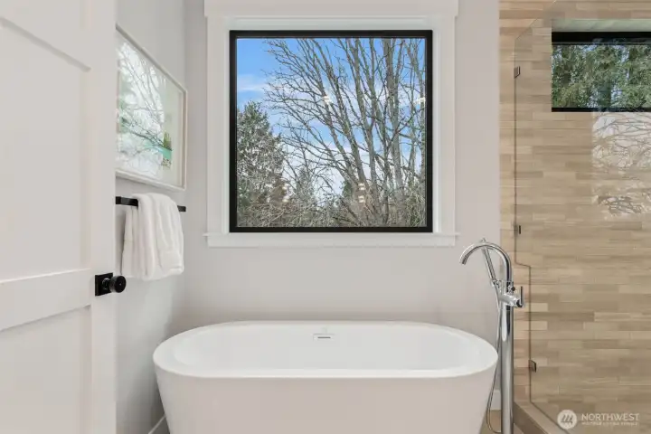 Soaking tub in the primary bathroom