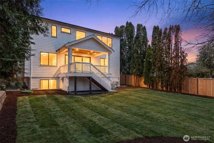 Enjoy this large, private backyard. Fully fenced with sprinklers. Accessible directly from the deck.