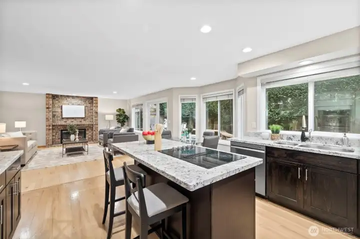 Open family room/kitchen makes entertaining a pure joy.  Your guests will feel so included.