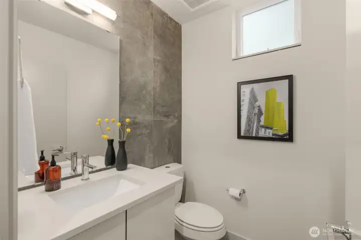 Powder room off living room area