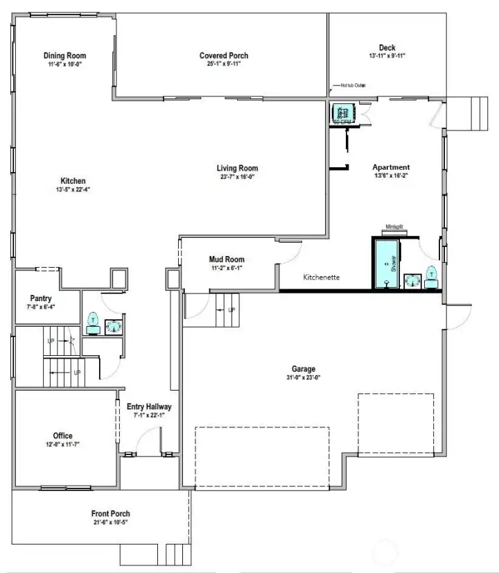 Main level floor plan.  Dimensions are approximate.