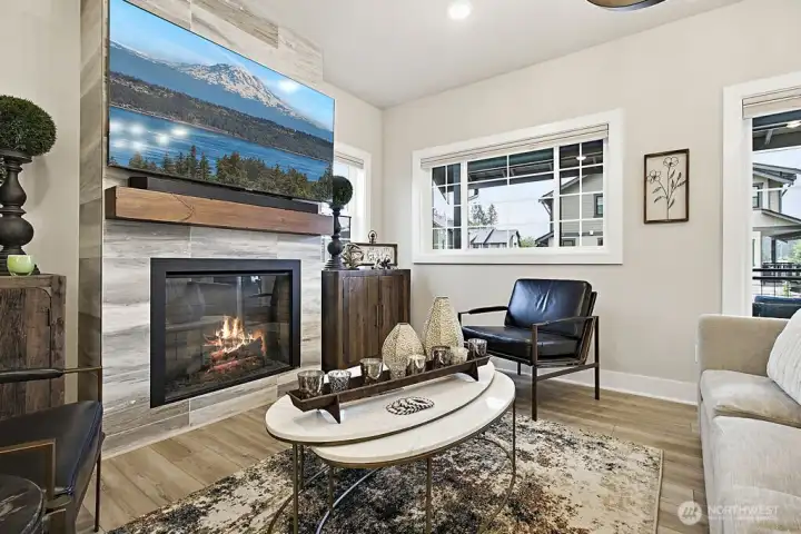 Cozy fireplace.