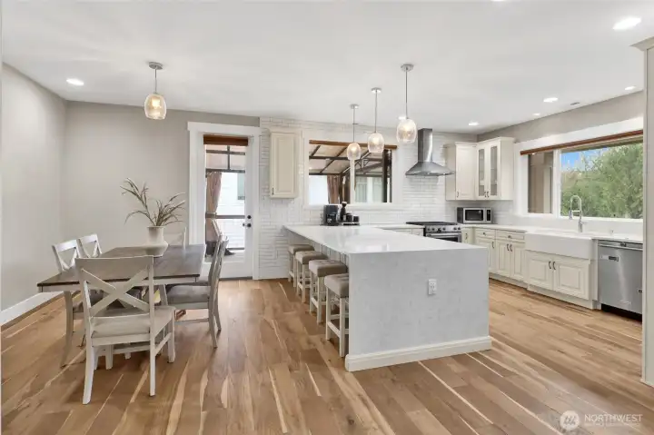 An amazing kitchen for cooking and entertaining. Access to the covered deck through the glass door