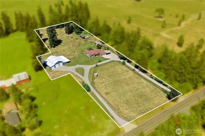 This photo highlighting the approximate property boundaries shows the layout, size, and function. All this, less than 1 mile to I-5! This photo highlighting the approximate property boundaries shows the layout, size, and function. All this, less than 1 mile to I-5!