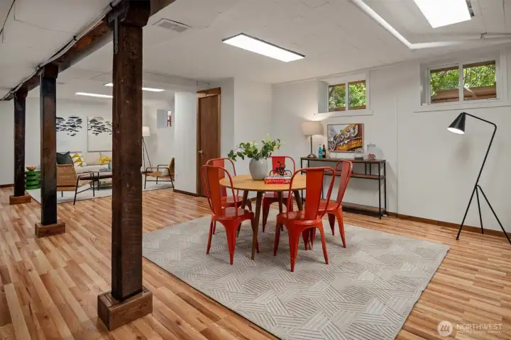 The fully finished basement is a welcome surprise adding multiple lounge areas and easy access to the side yard.
