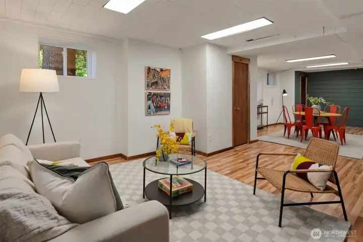 Looking across the basement gives you a sense of just how big this room is. A gas furnace is in the center closet.