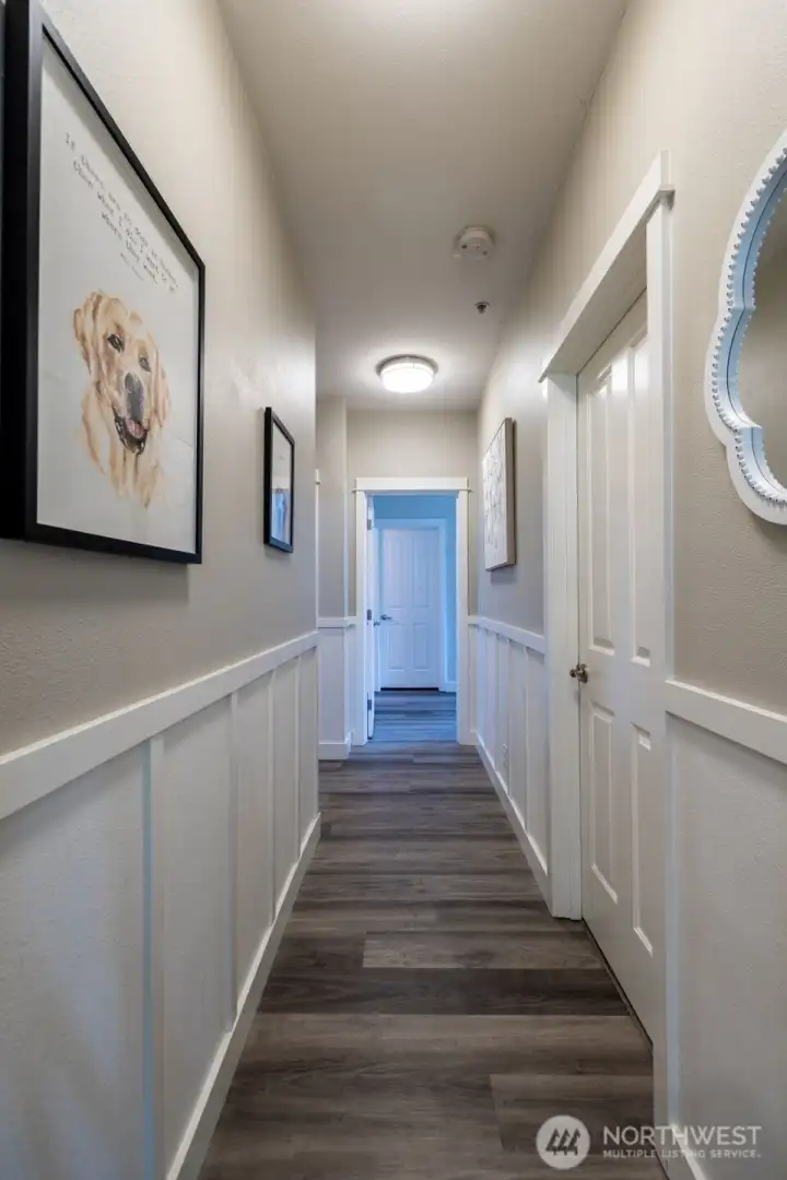 Wainscoting down the hallway