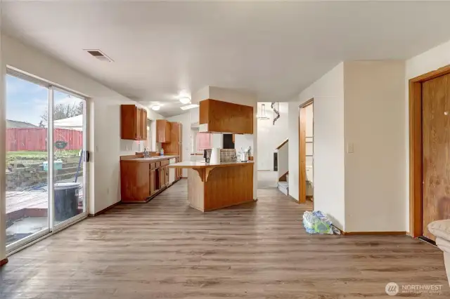This is a view of the kitchen from the family room.