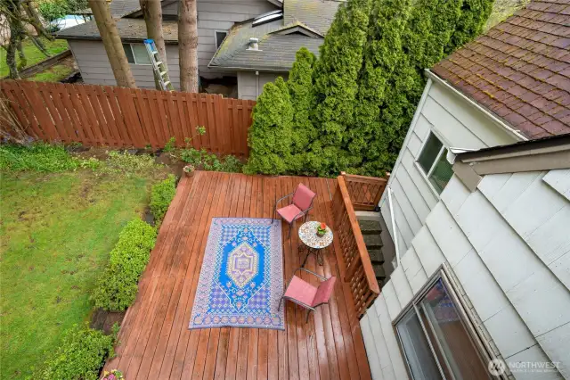 Looking down from the second deck. The stairs on the right leads to the basement workroom